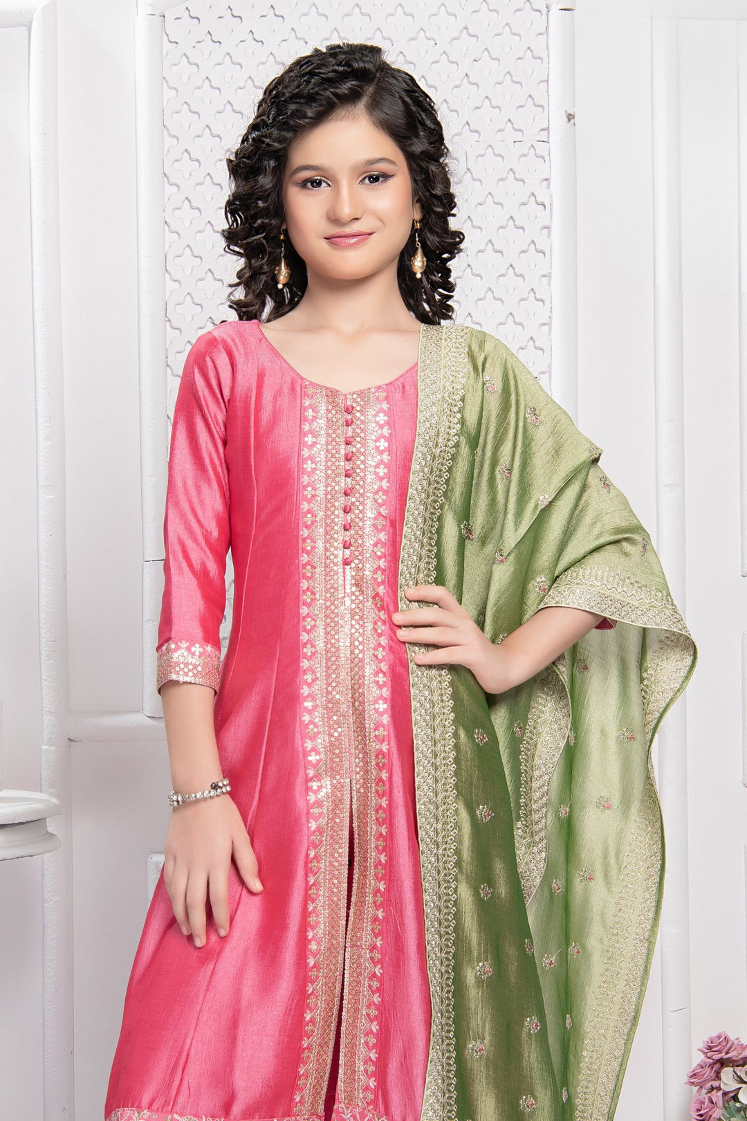 Pink Sequins and Zari work Salwar Suit for Girls