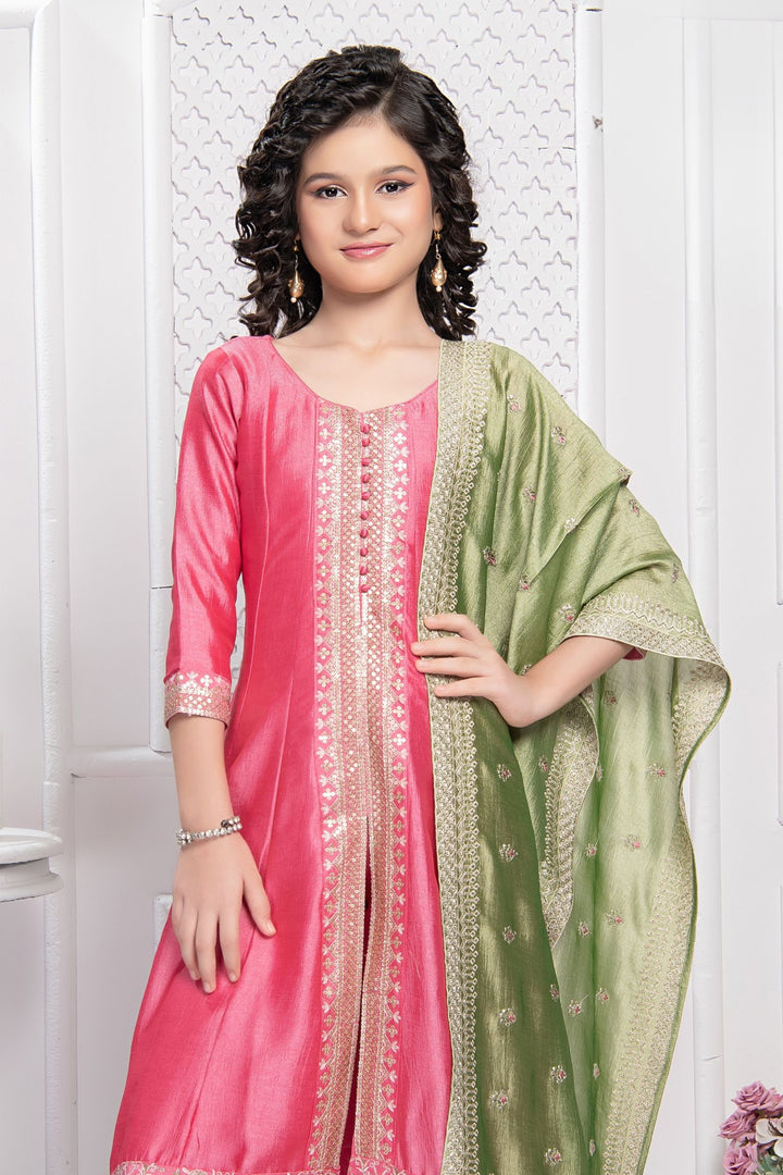 Pink Sequins and Zari work Salwar Suit for Girls