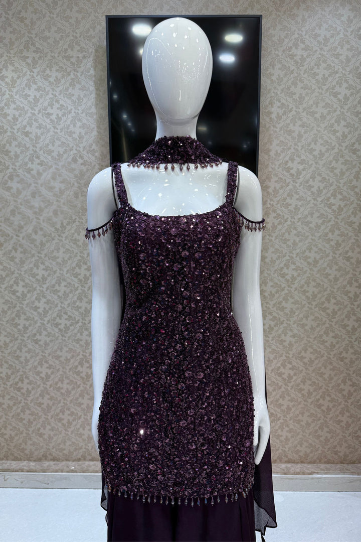 Wine Beads and Sequins work Palazzo Salwar Suit