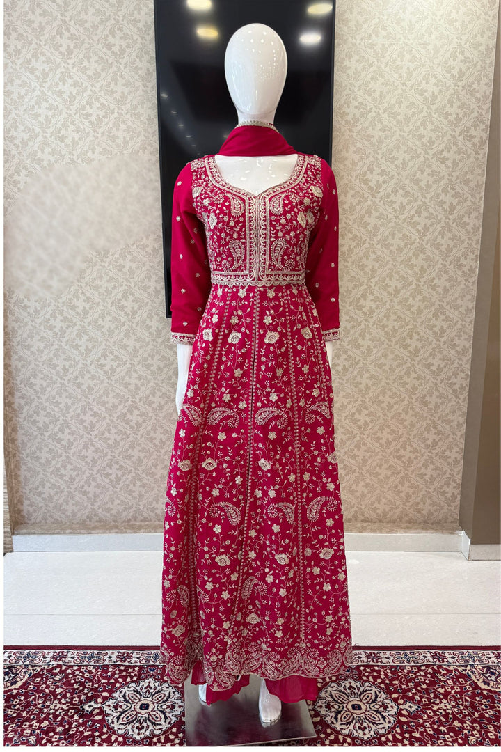 Rani Pink Zari, Sequins and Beads work Mastani Styled Palazzo Suit