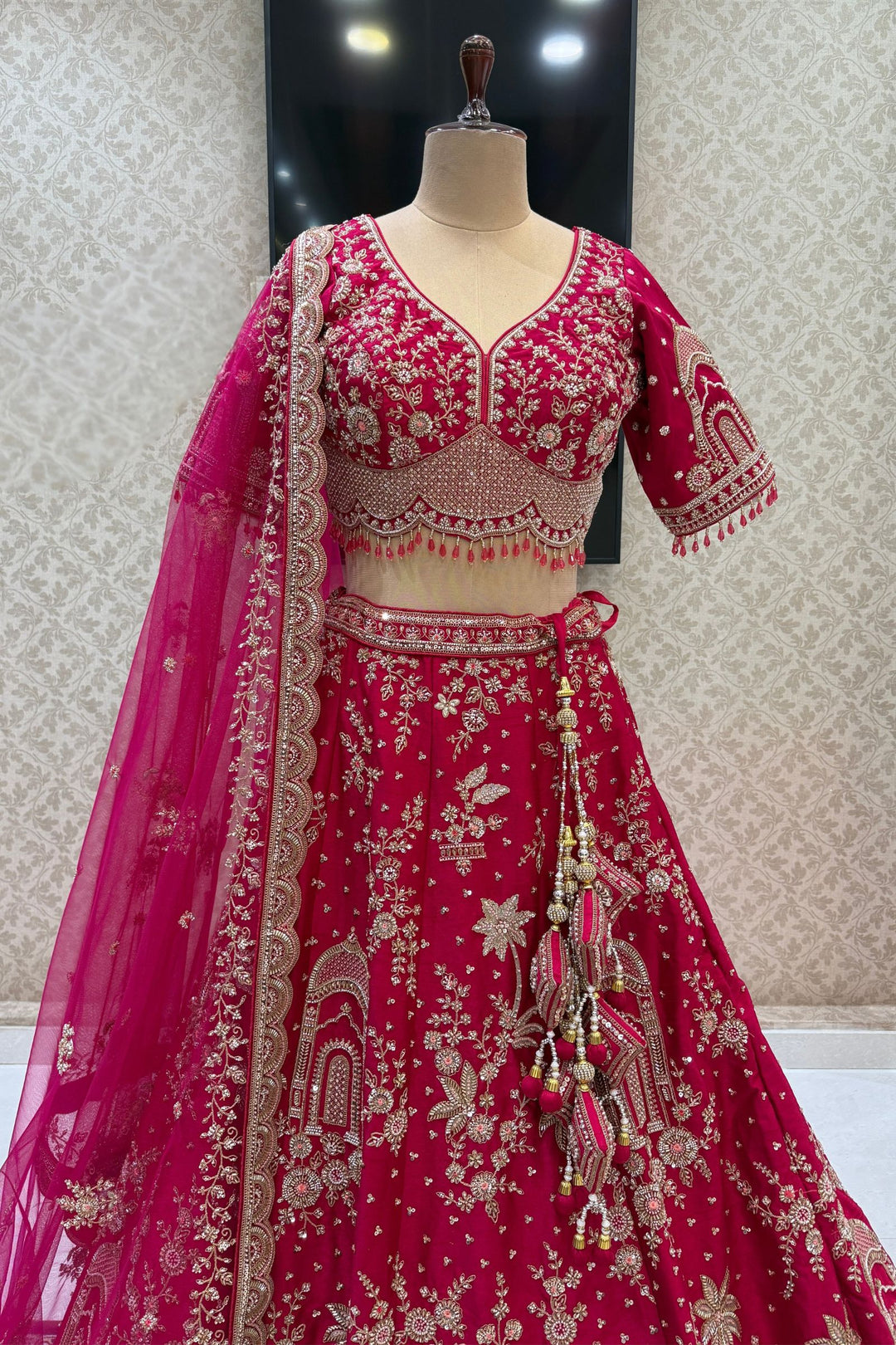 Rani Pink Royal Heritage Motif Wedding Lehenga