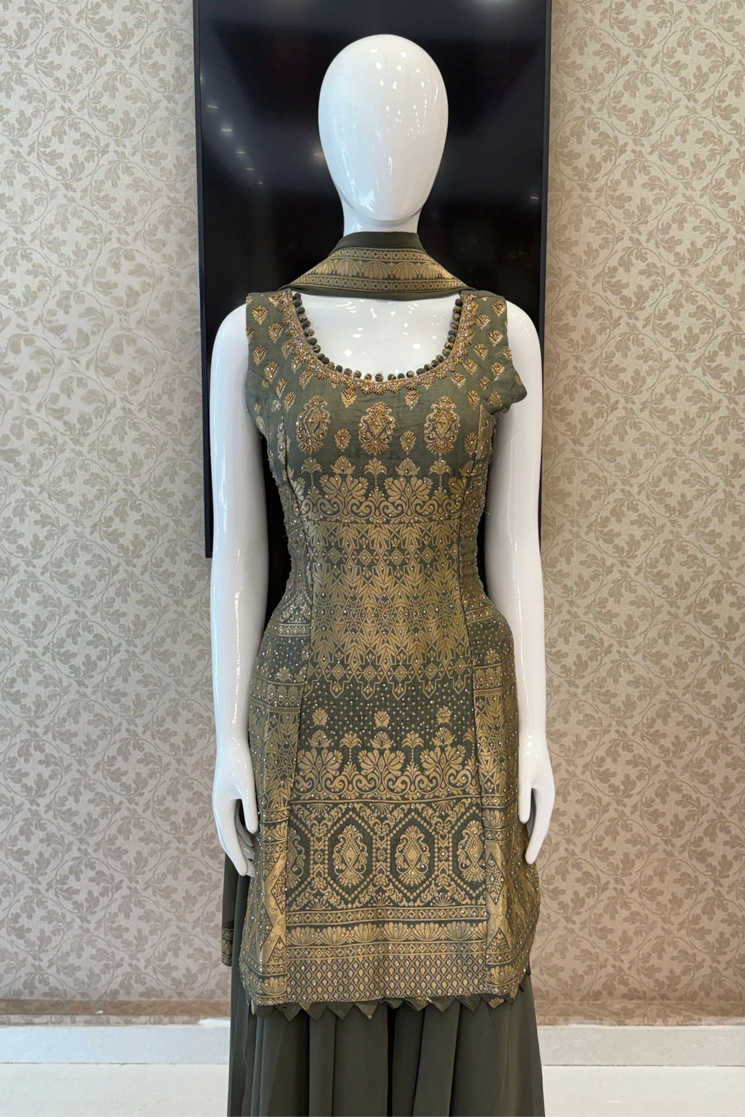 Elegant Palazzo Set with Intricate Stone, Beads and Banaras