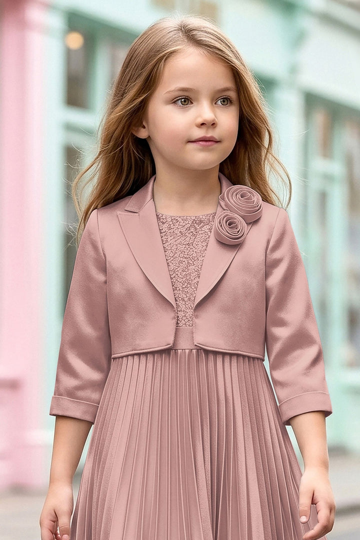 Oinion Pink Sequins work Jacket Styled Short Frock For Girls