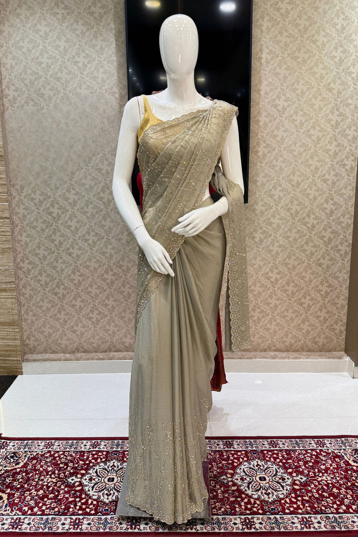 Light Pista Green Saree Featuring Stone and Beads work