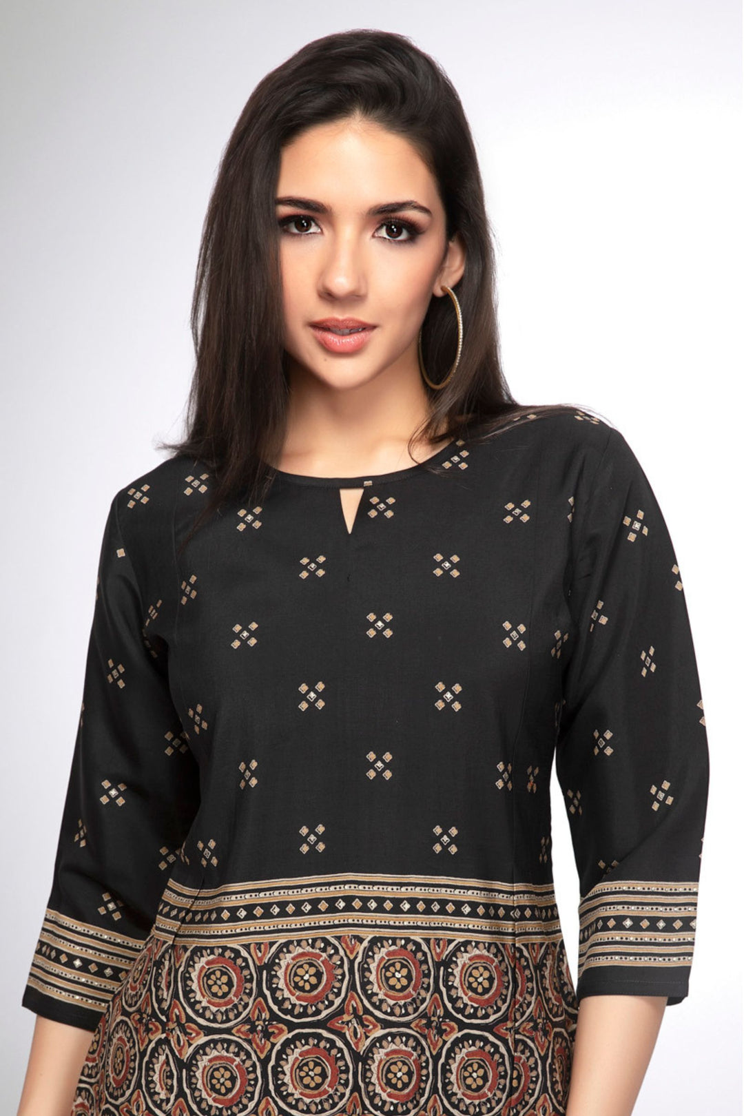 Black with Digital Print Short Kurti