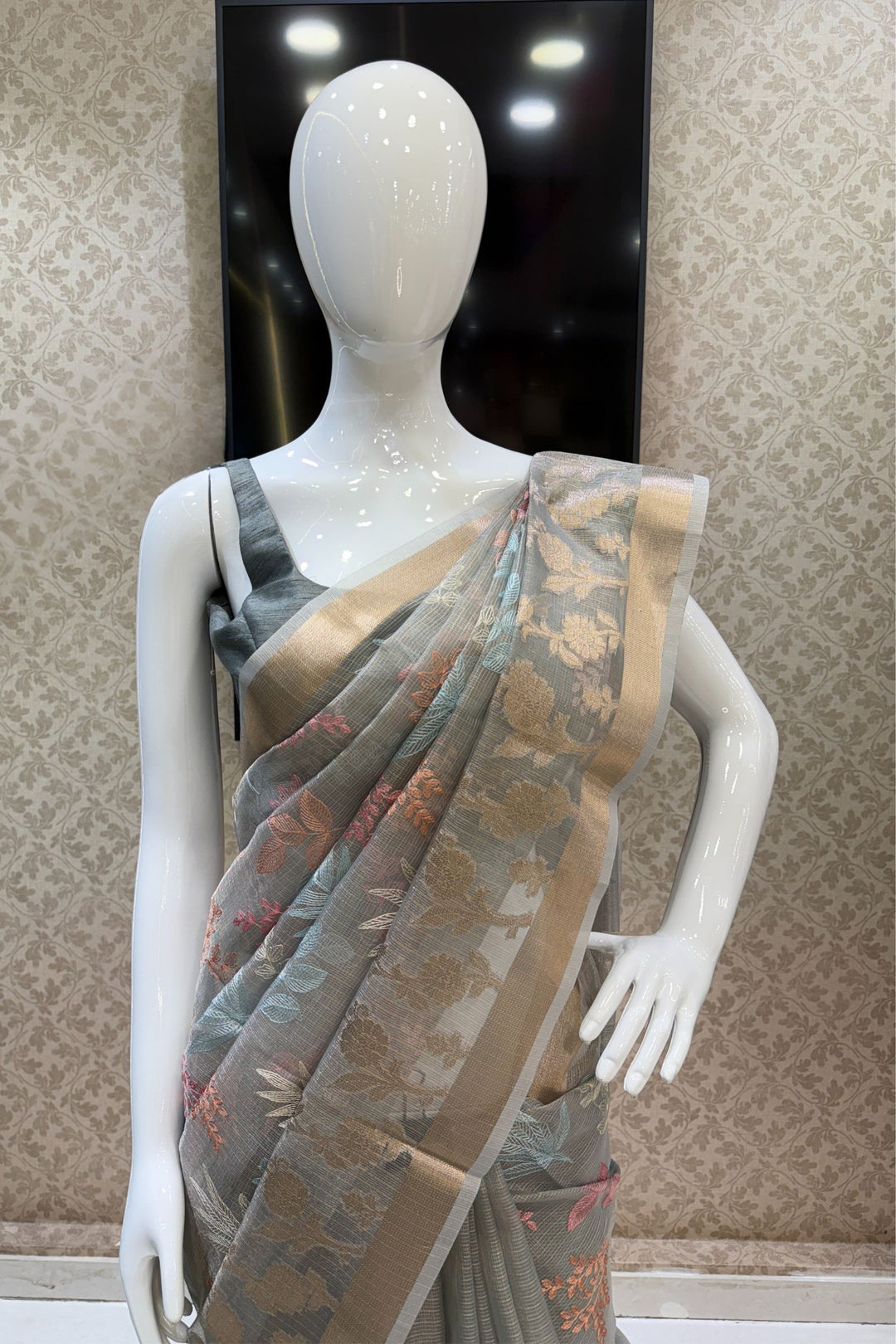 Sea Blue Chikankari and Zari work Saree