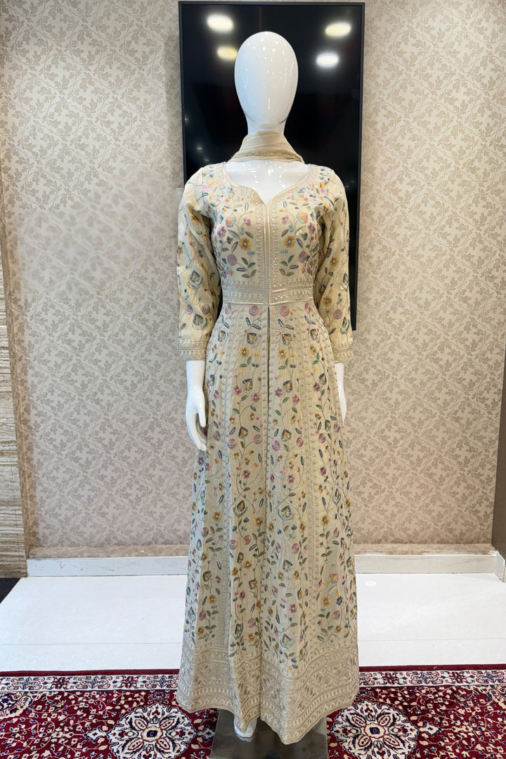 Cream Sequins, Zari and Multicolor Embroidery work Mastani Styled Salwar Suit