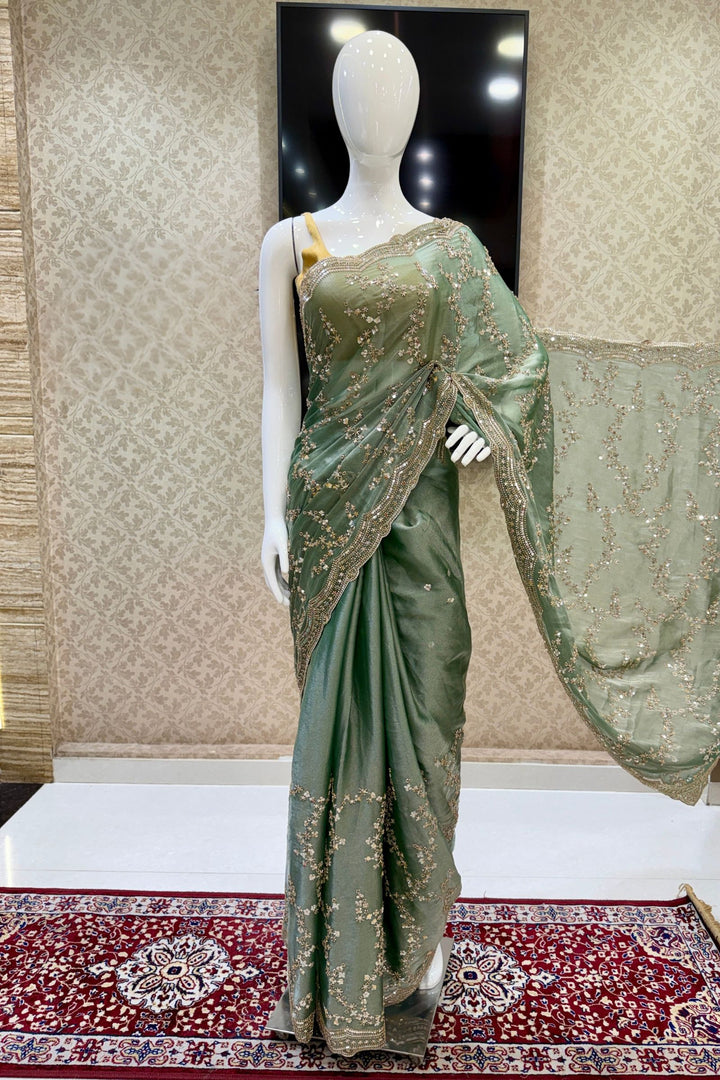Mint Green Saree with Intricate Zari, Sequin and Beads work