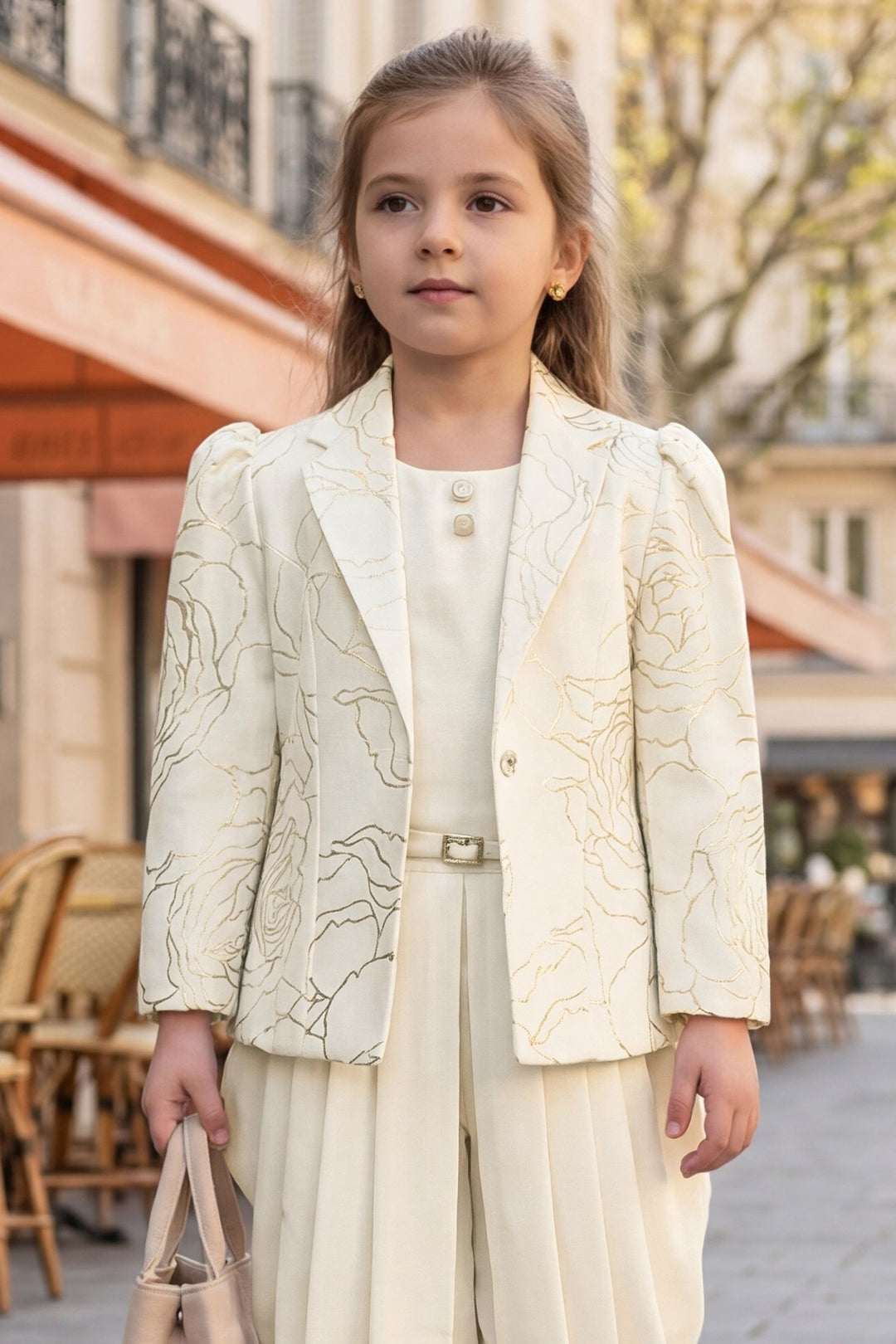 Cream Jacket Styled with Dhoti Pants for Girls