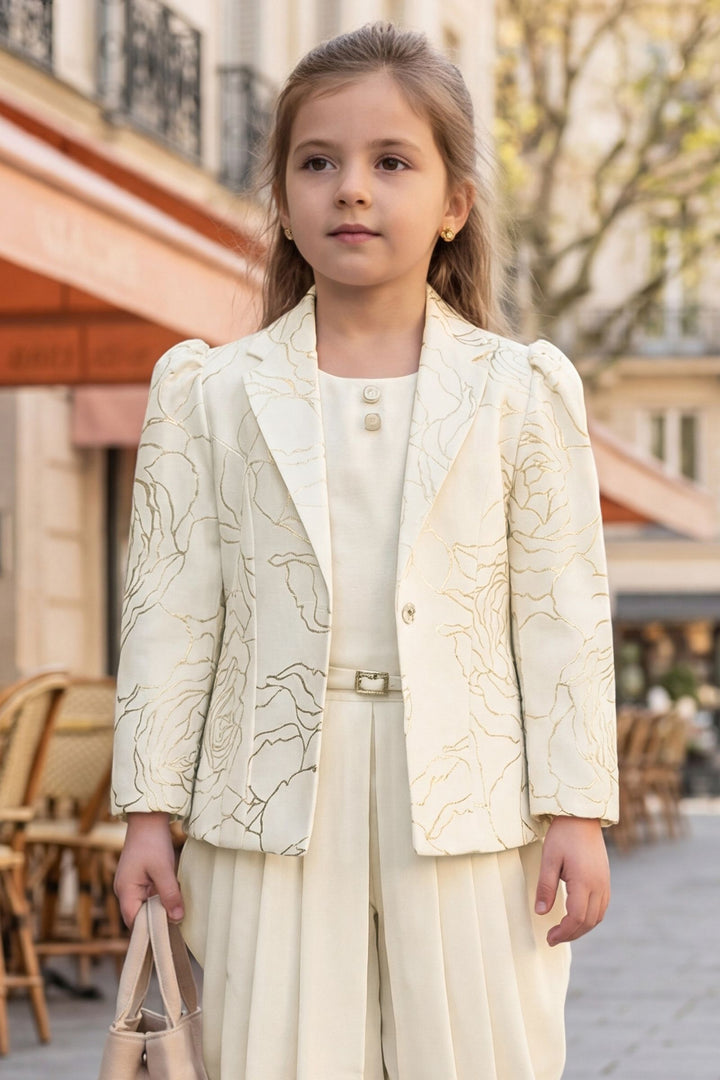 Cream Jacket Styled with Dhoti Pants for Girls