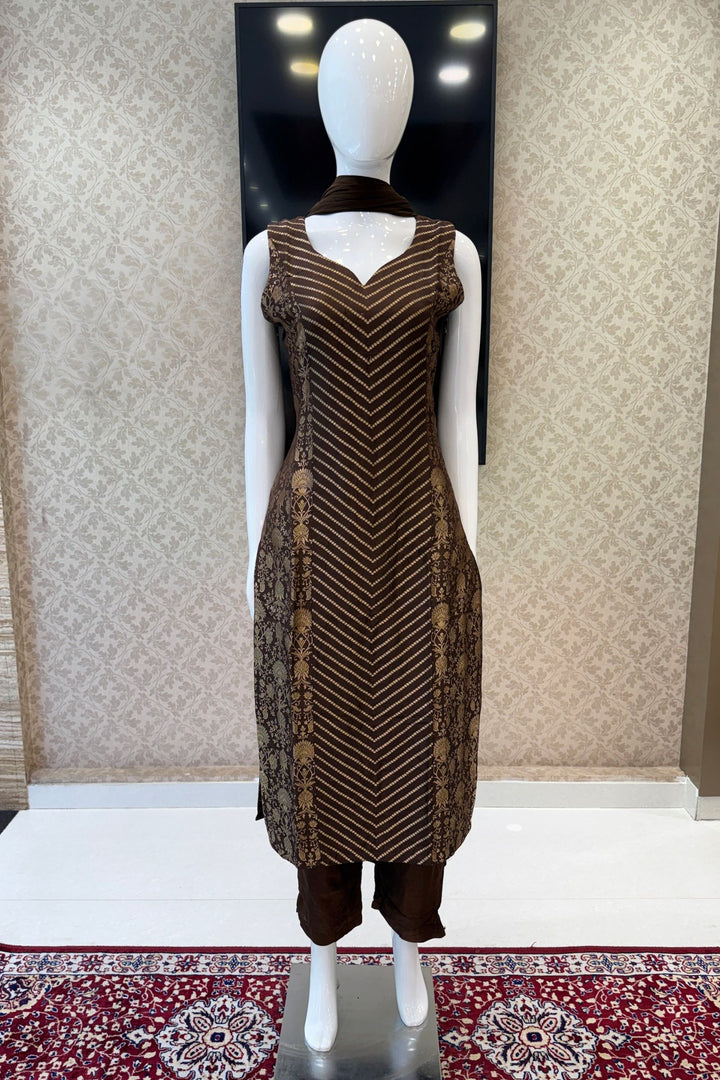 Brown Banaras work Straight Cut Salwar Suit
