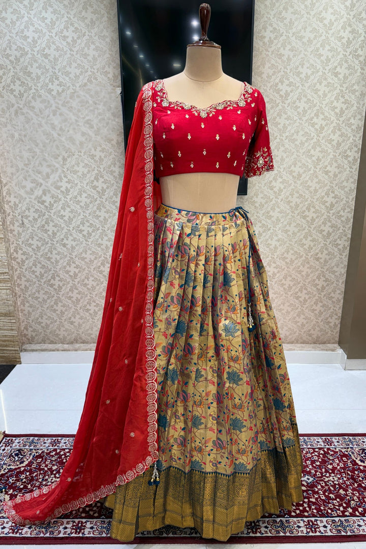 Designer Floral Banarasi Lehenga Set in Rani Pink and Gold