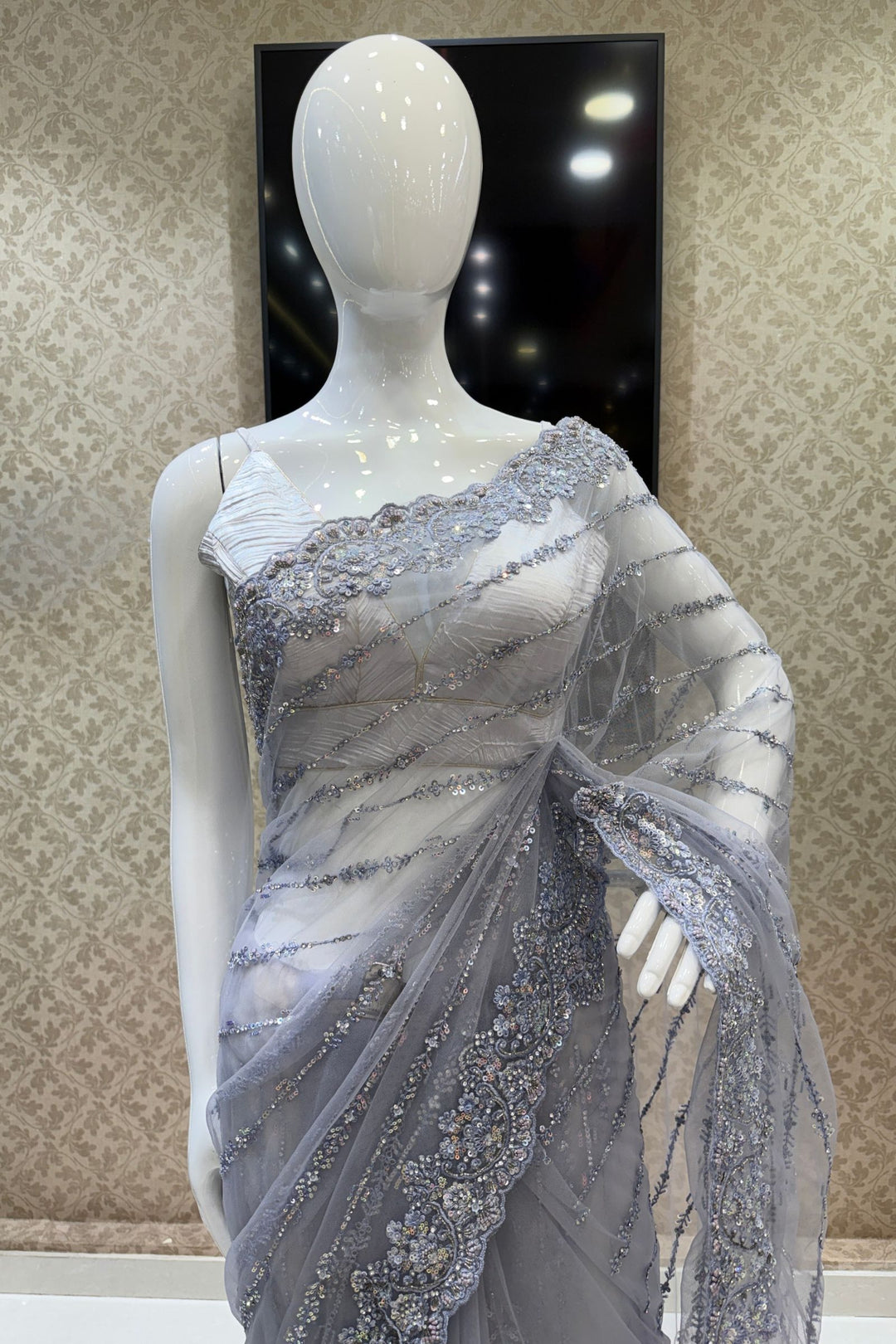 Premium Party Wear Net Saree with Heavy Embellished Border