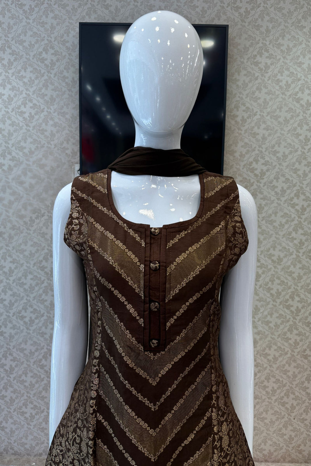 Brown Banaras work Straight Cut Salwar Suit