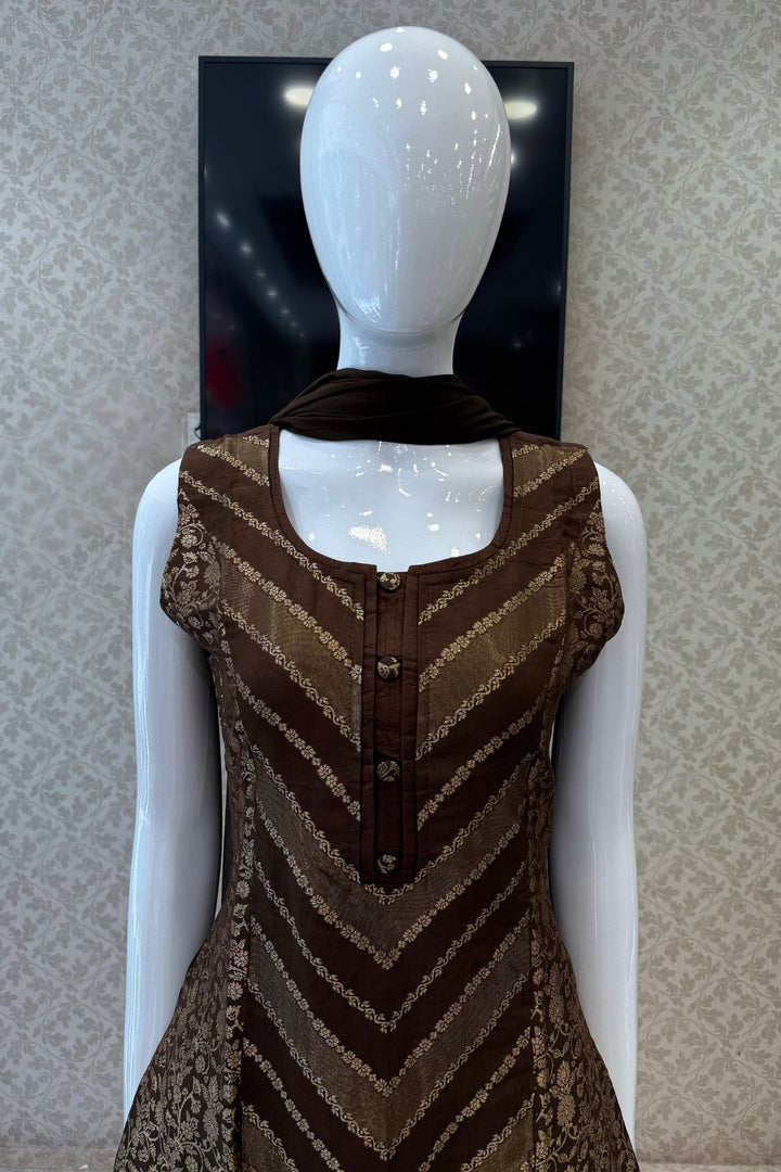 Brown Banaras work Straight Cut Salwar Suit