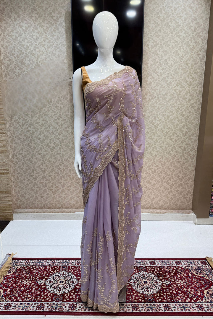 Lavender Sequins, Beads and Zari work Saree
