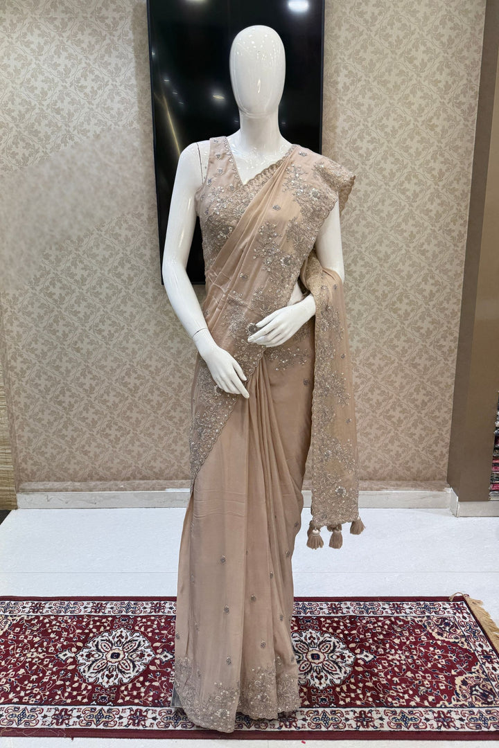 Beige Zari and Sequins work Saree