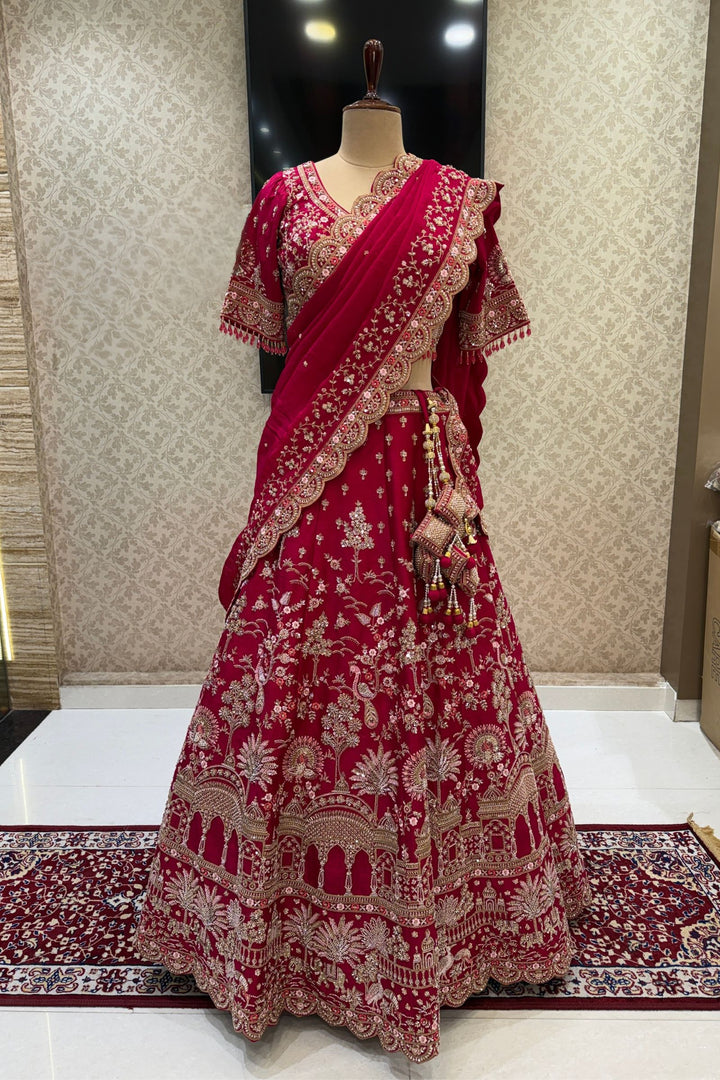 Designer Wedding Lehenga in Rani Pink with Beads, Zari and Sequins Work