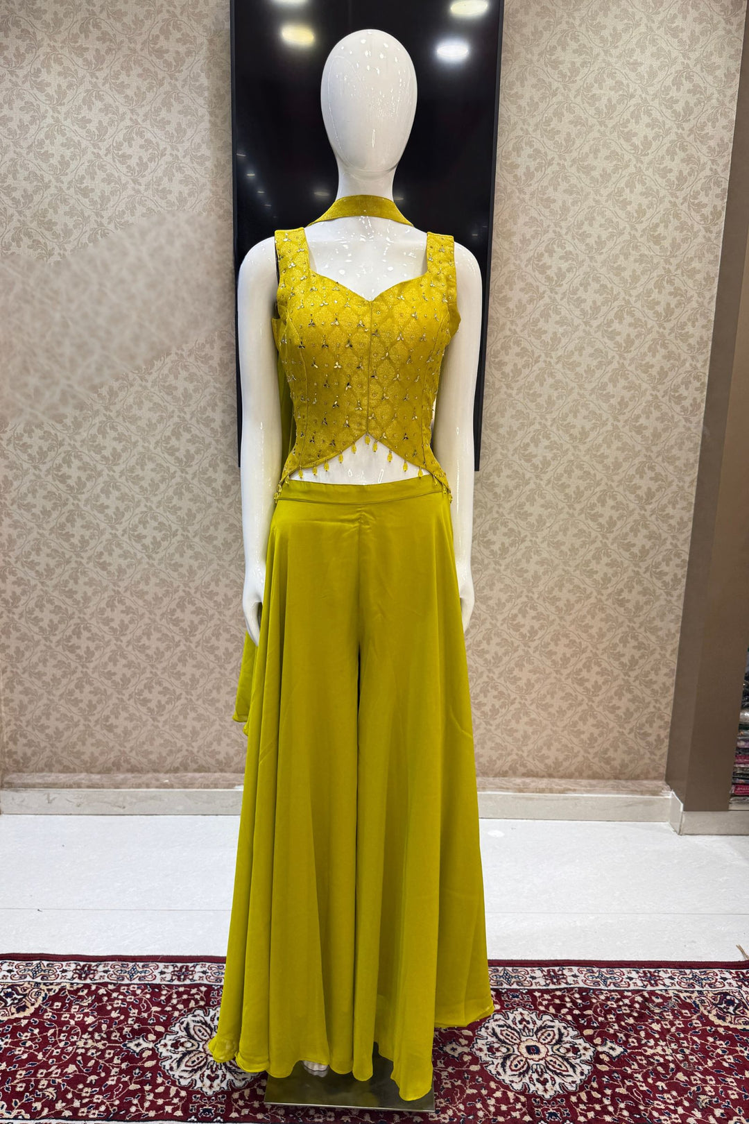 Liril Green Mirror, Stone and Banaras work Palazzo Suit Set