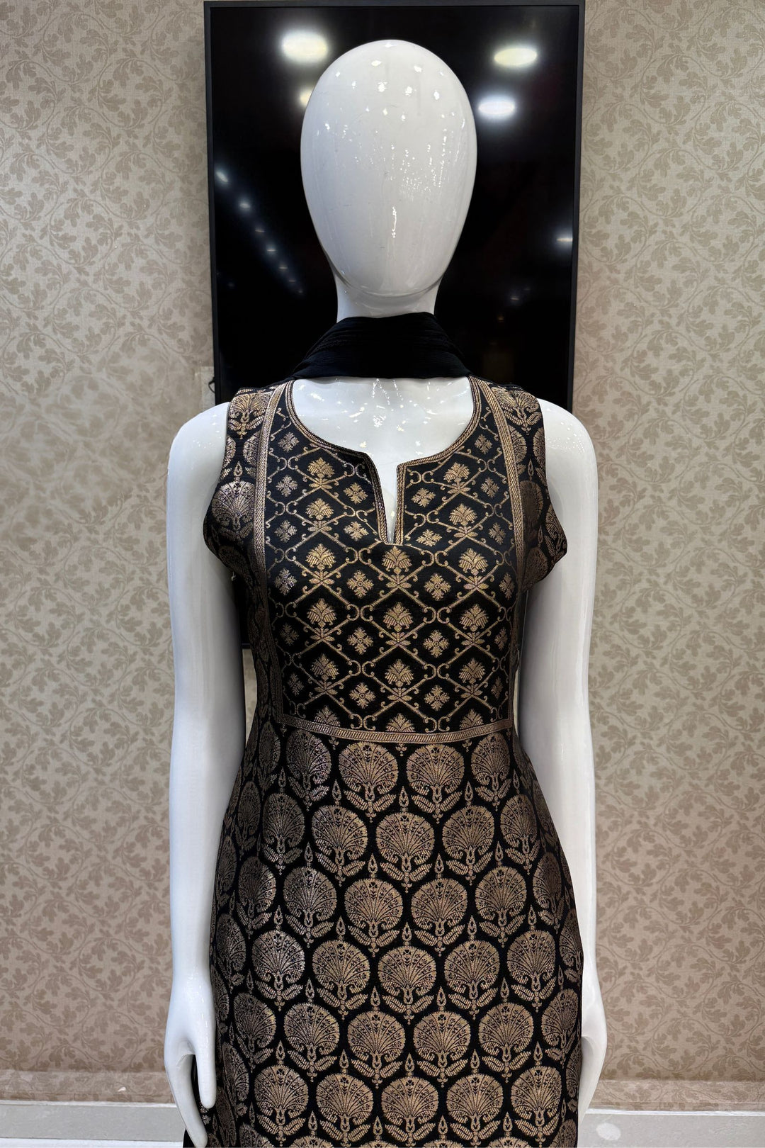Black Banaras work Straight Cut Salwar Suit