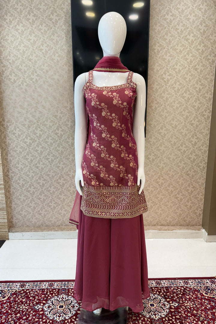 Magenta Zari, Sequins and Banaras work Palazzo Salwar Suit
