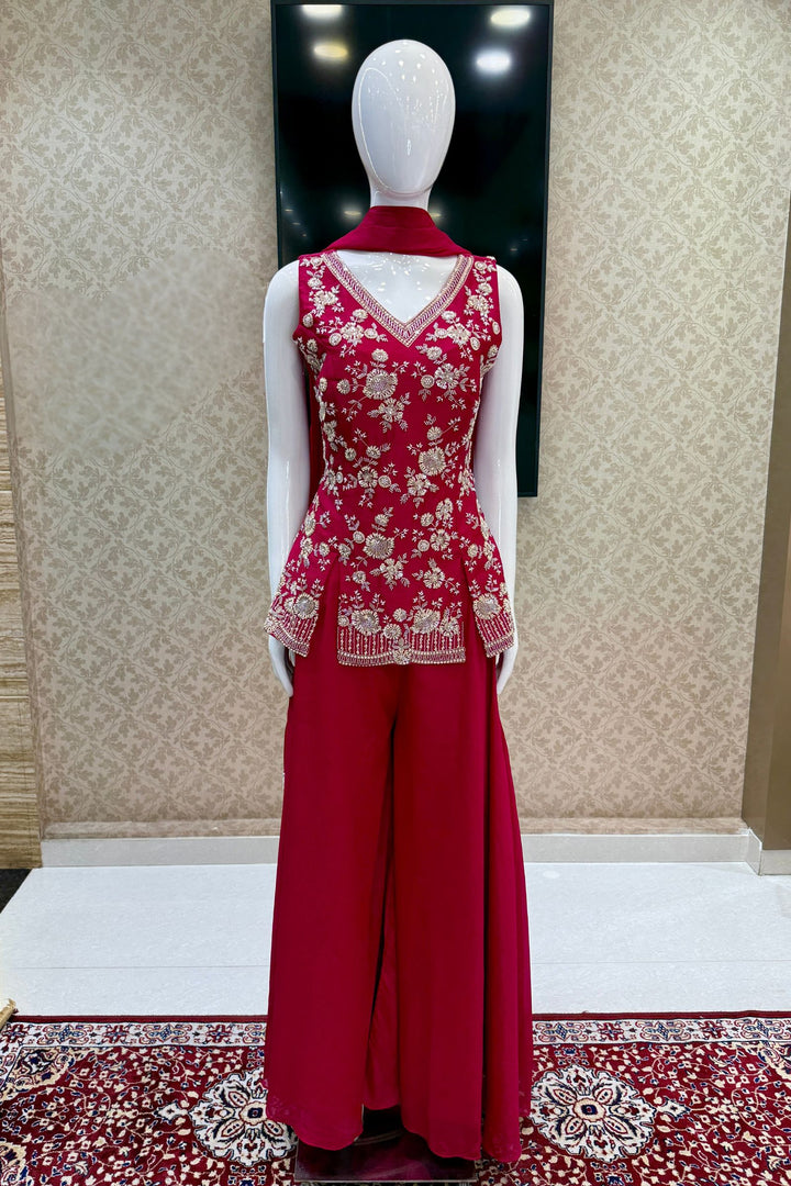 Rani Pink Beads, Zari and Sequins work Palazzo Salwar Suit