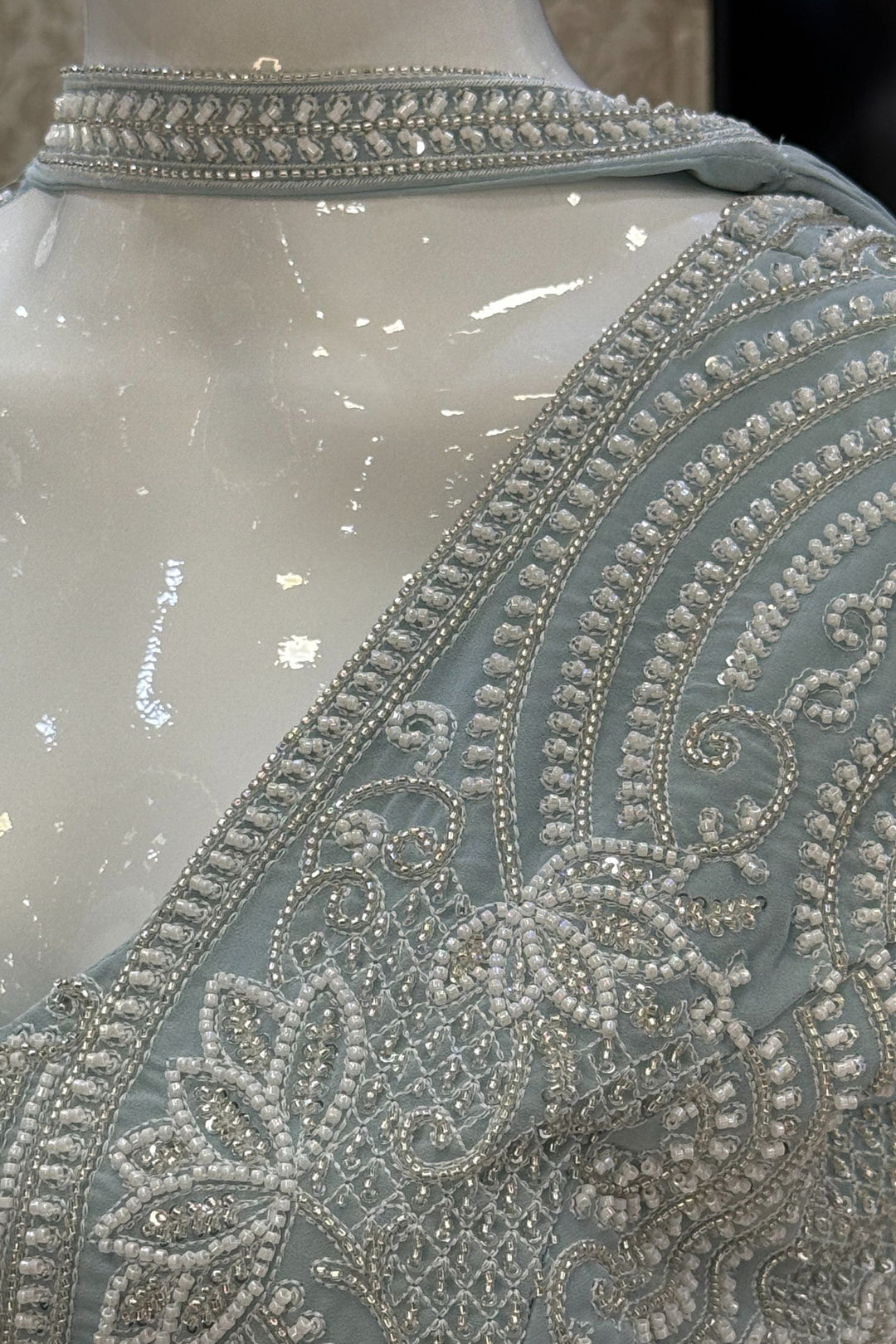 Sky Blue Beads, Sequins and Thread work Peplum Top with Sharara Suit Set