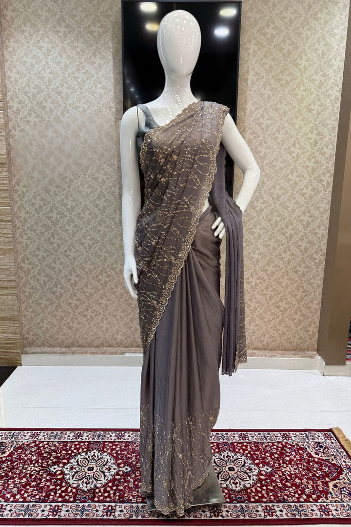 Grey Saree Featuring Stone and Beads work