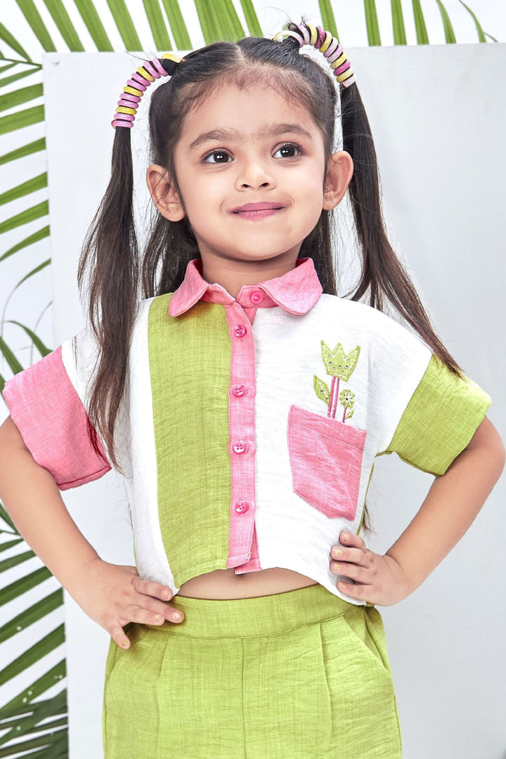 Green with Multicolor Top and Shorts For Girls