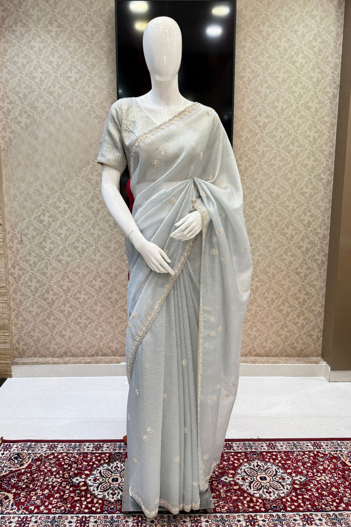 Light Grey Saree with Sequins, Pearl and Beads work