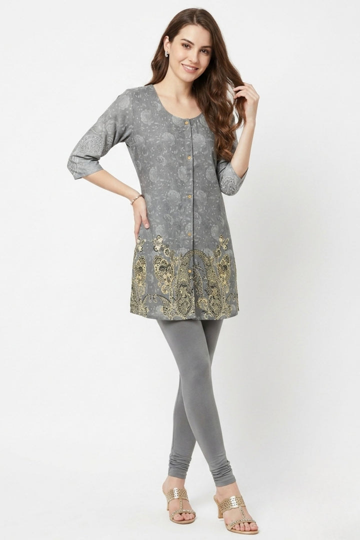 Grey Digital Print Short Kurti