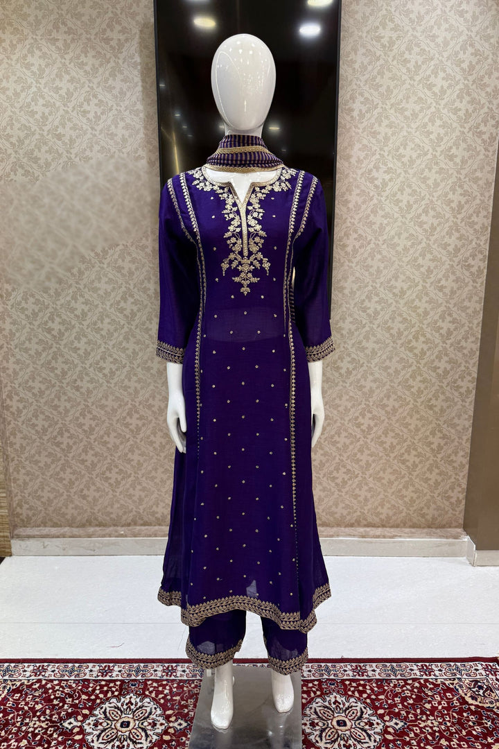 Violet Zari and Sequins work A-line Cut Salwar Suit
