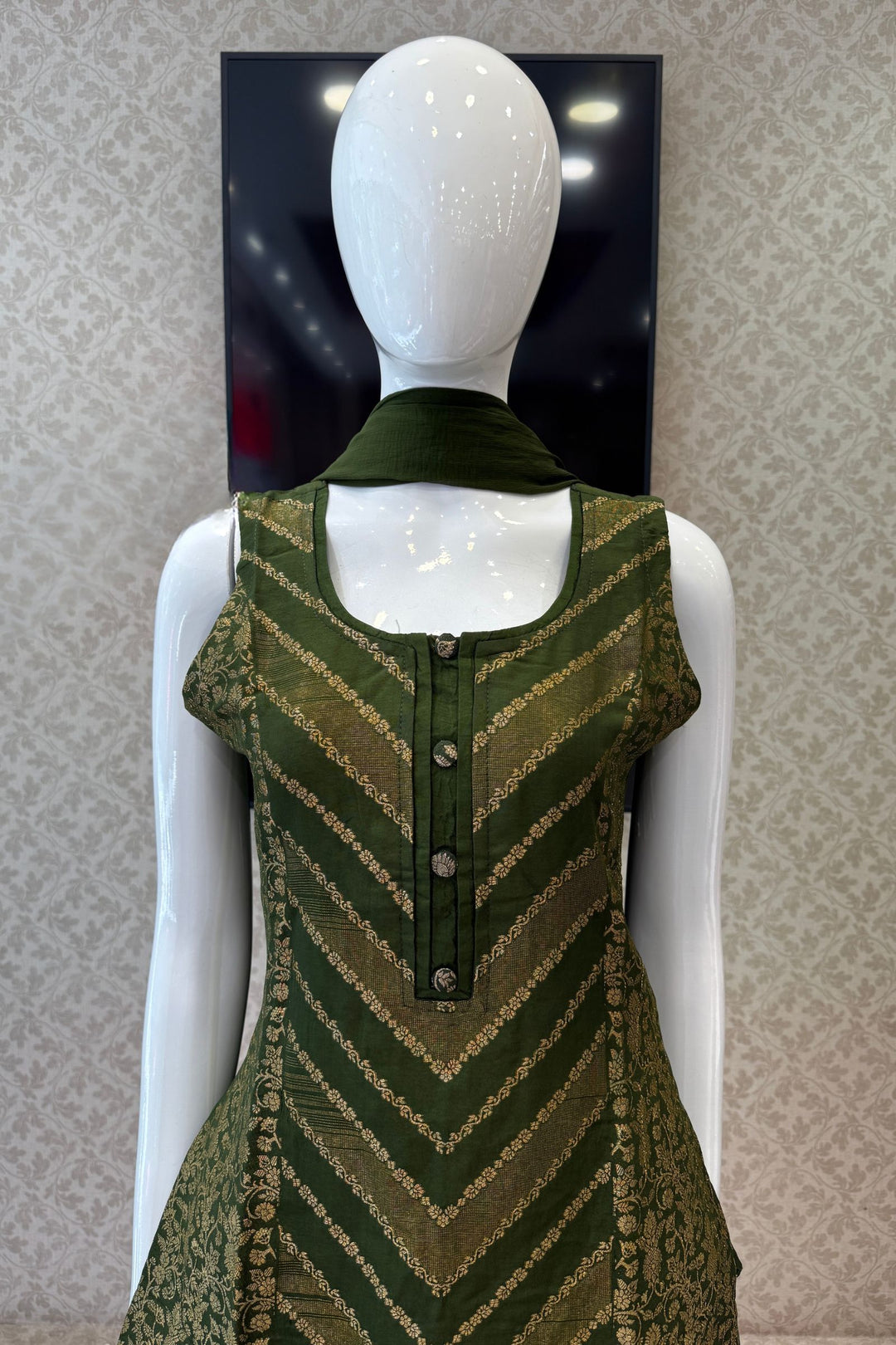 Mehendi Green Banaras work Straight Cut Salwar Suit