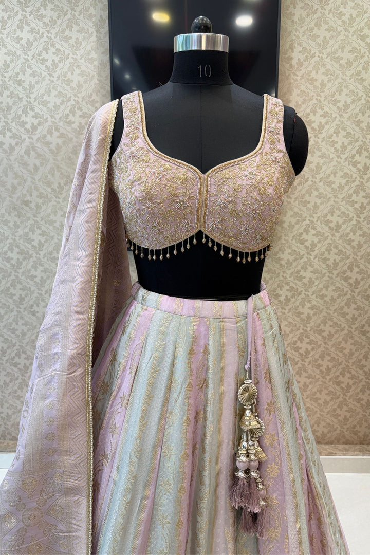 Lavender Banaras, Beads, Stone and Zardozi Work Designer Lehenga