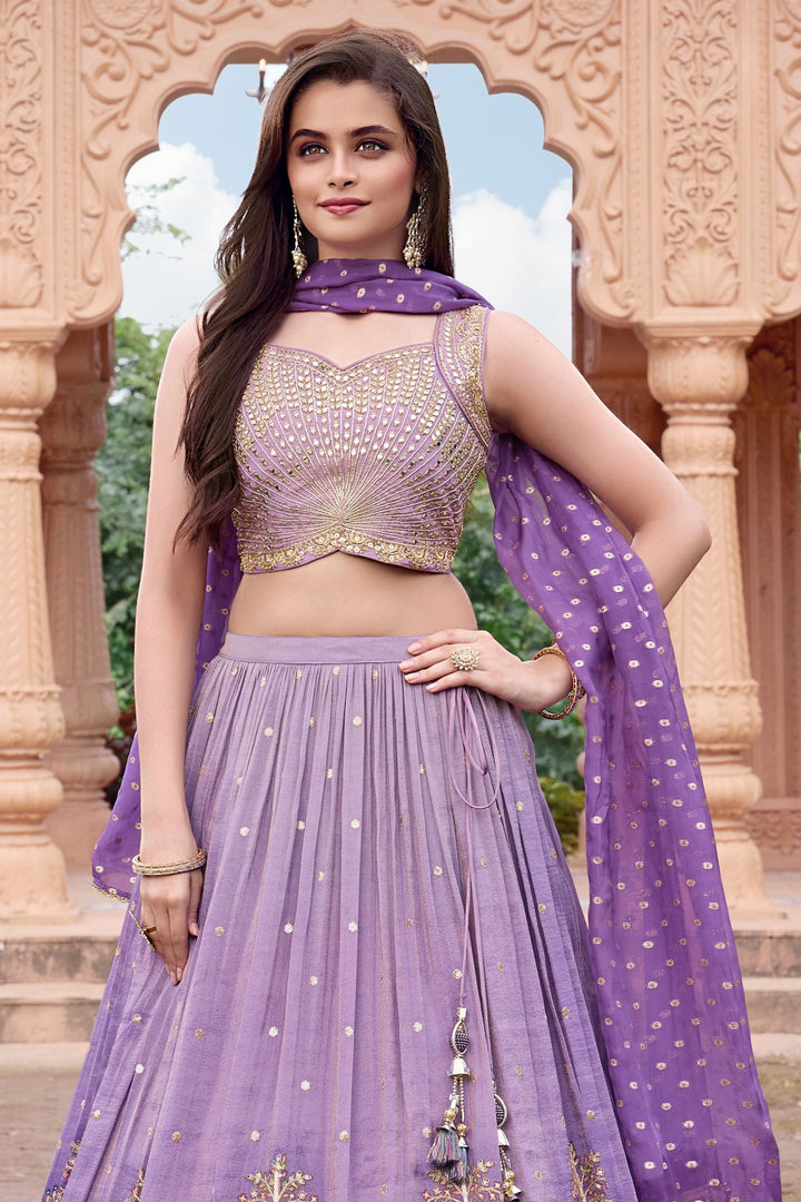 Lavender Mirror, Zari and Sequins work with Digital Print Lehenga Choli for Girls