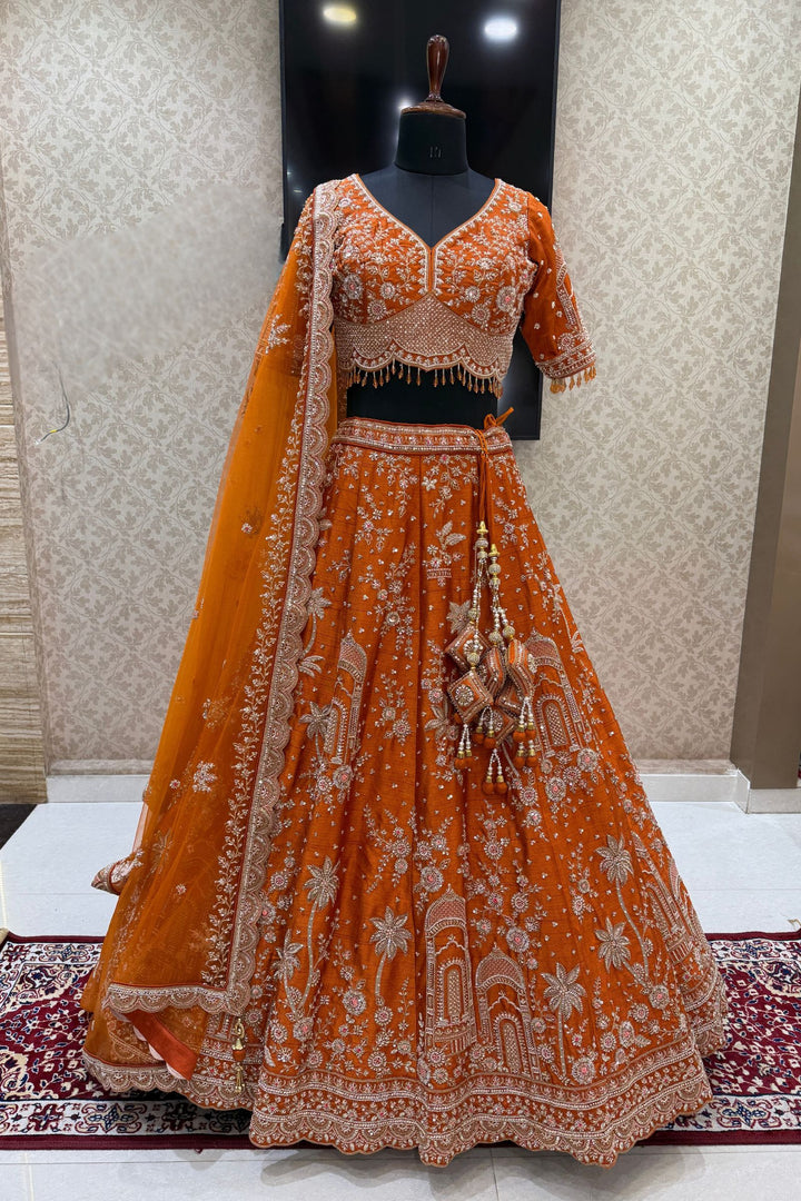 Orange Royal Heritage Motif Wedding Lehenga