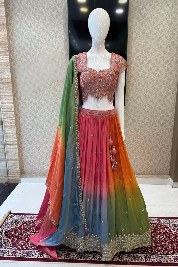Designer Lehenga with Intricate Mirror, Stone, Sequins, Zari and Beads work