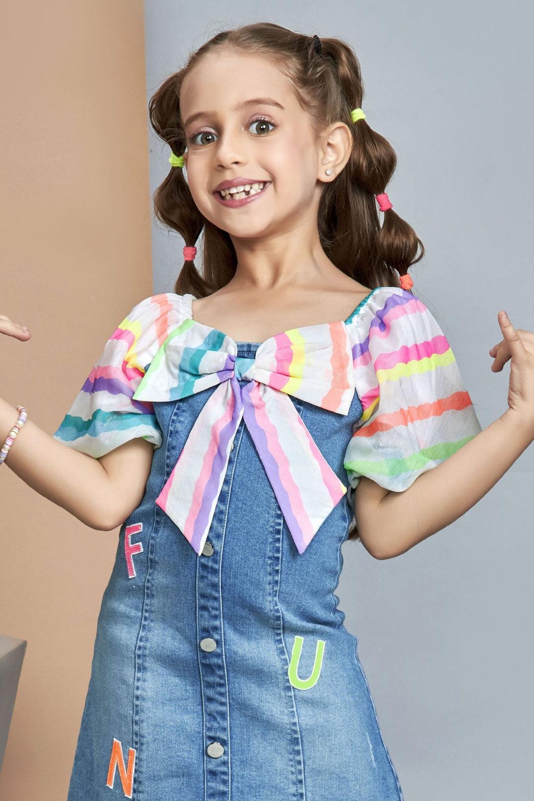 Blue Multicolor Printed Short Frock For Girls