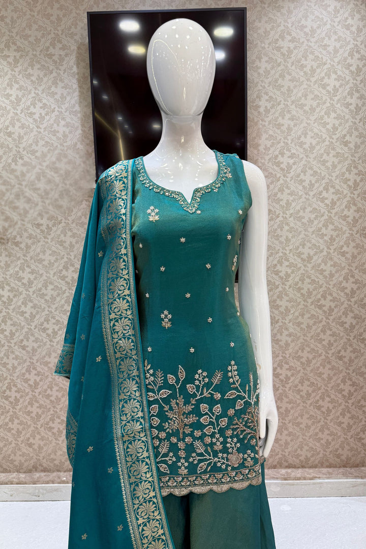 Rama Green Beads, Sequins and Zari work Palazzo Salwar Suit