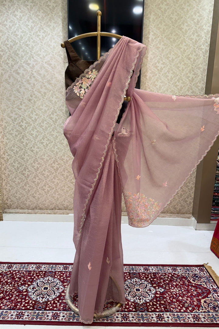 Light Brown Saree Featuring Embroidery and Sequins work