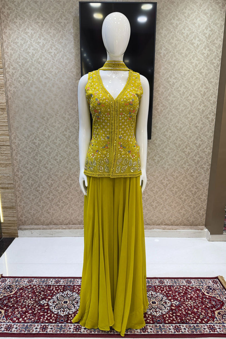 Liril Green Beads, Zari, Sequins, Stone and Embroidery work High Slit Palazzo Set
