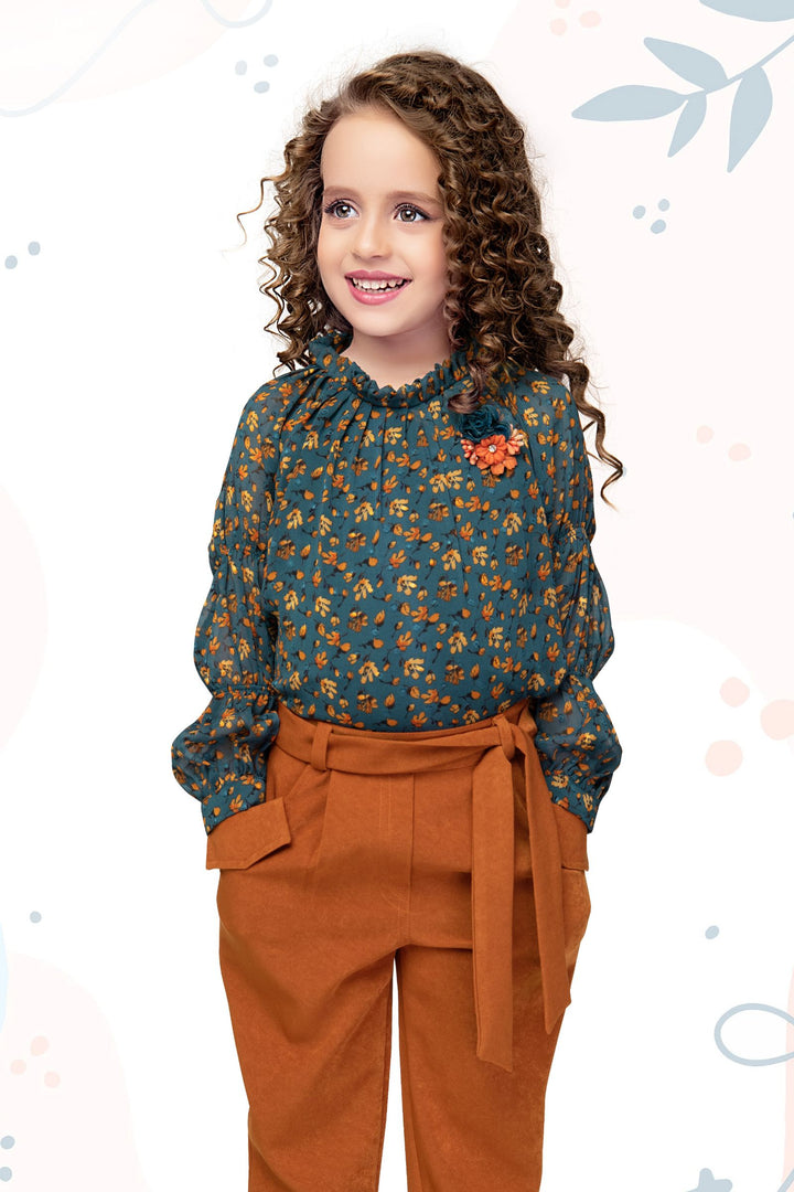 Rust with Blue Digital Print Culottes Set for Girls