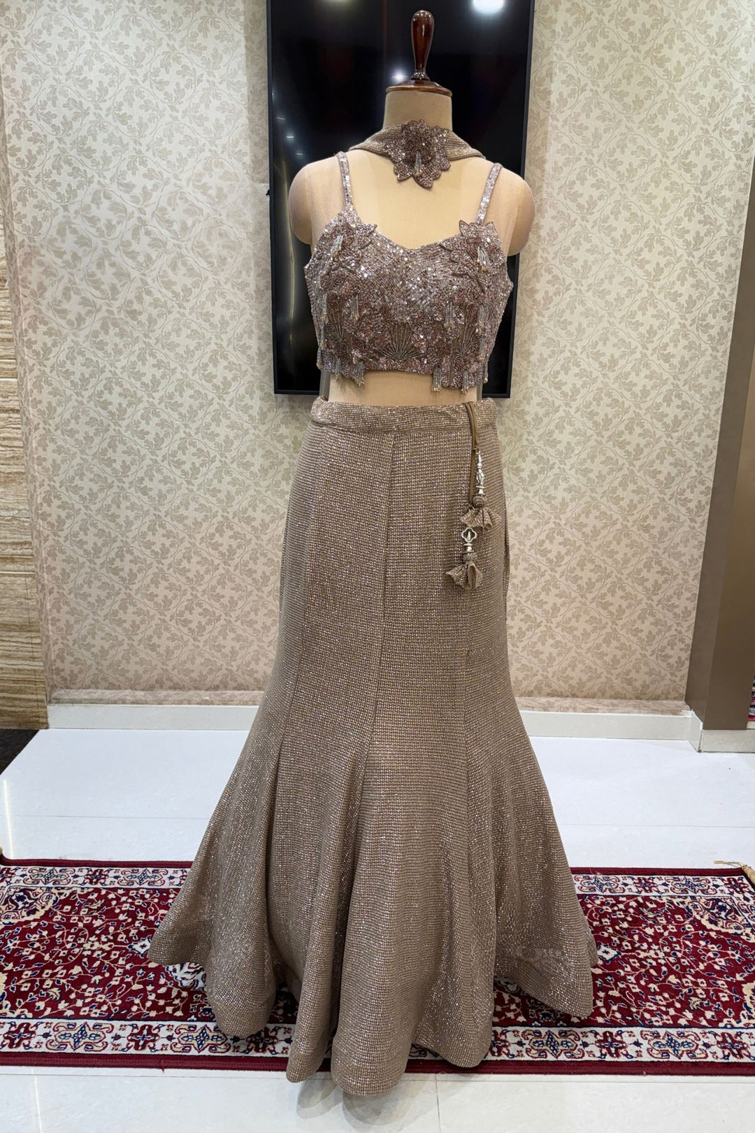 Brown Sequins and Beads work Mermaid Cut Lehenga Set