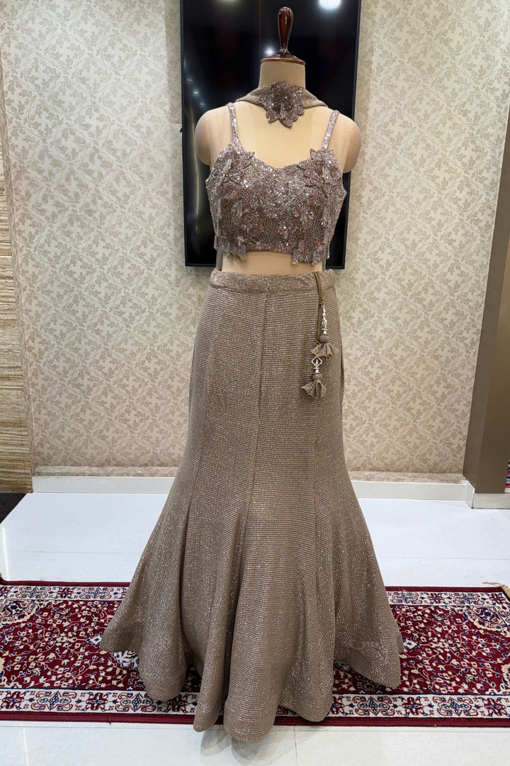 Brown Sequins and Beads work Mermaid Cut Lehenga Set