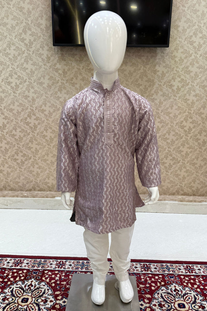 Lilac Thread and Sequins work Kurta Set for Boys