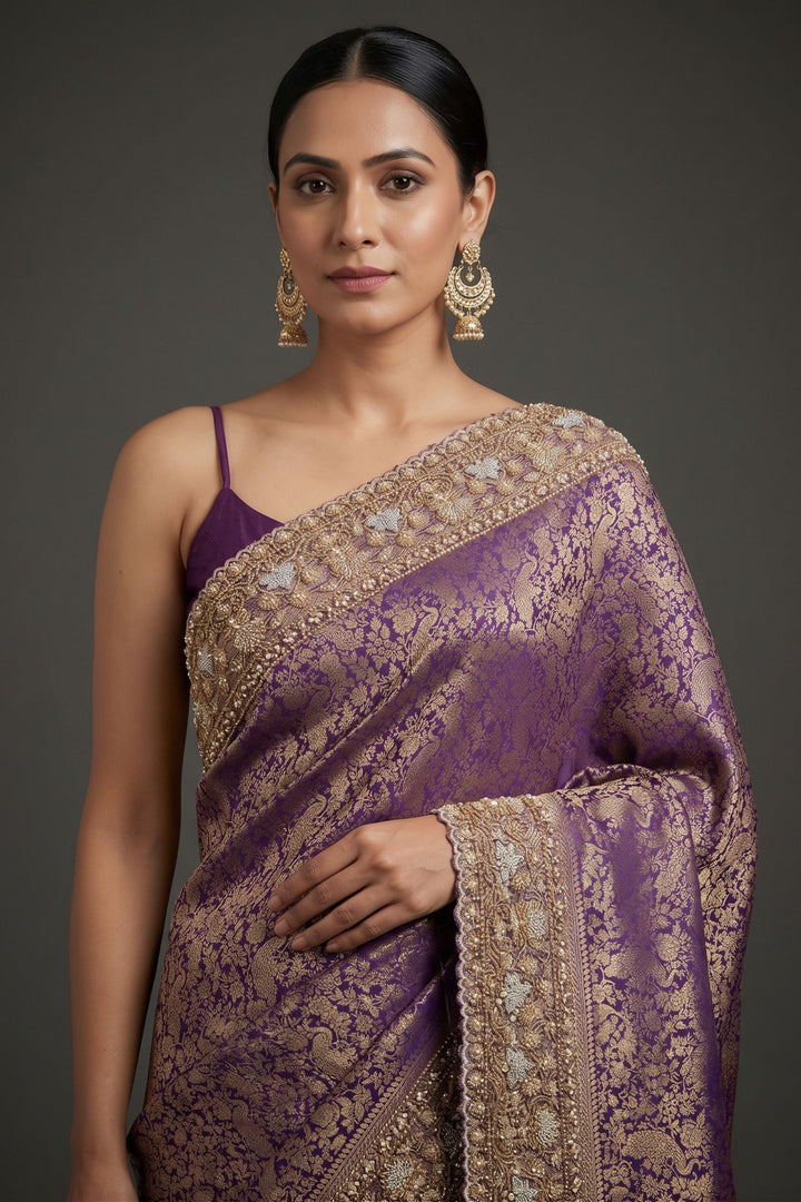 Traditional Banarasi Silk Saree Featuring Banaras, Sequins and Beads work