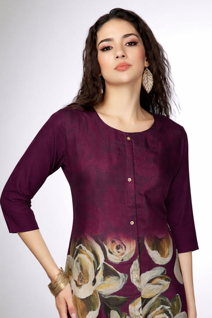Wine with Multicolor Digital Print Short Kurti