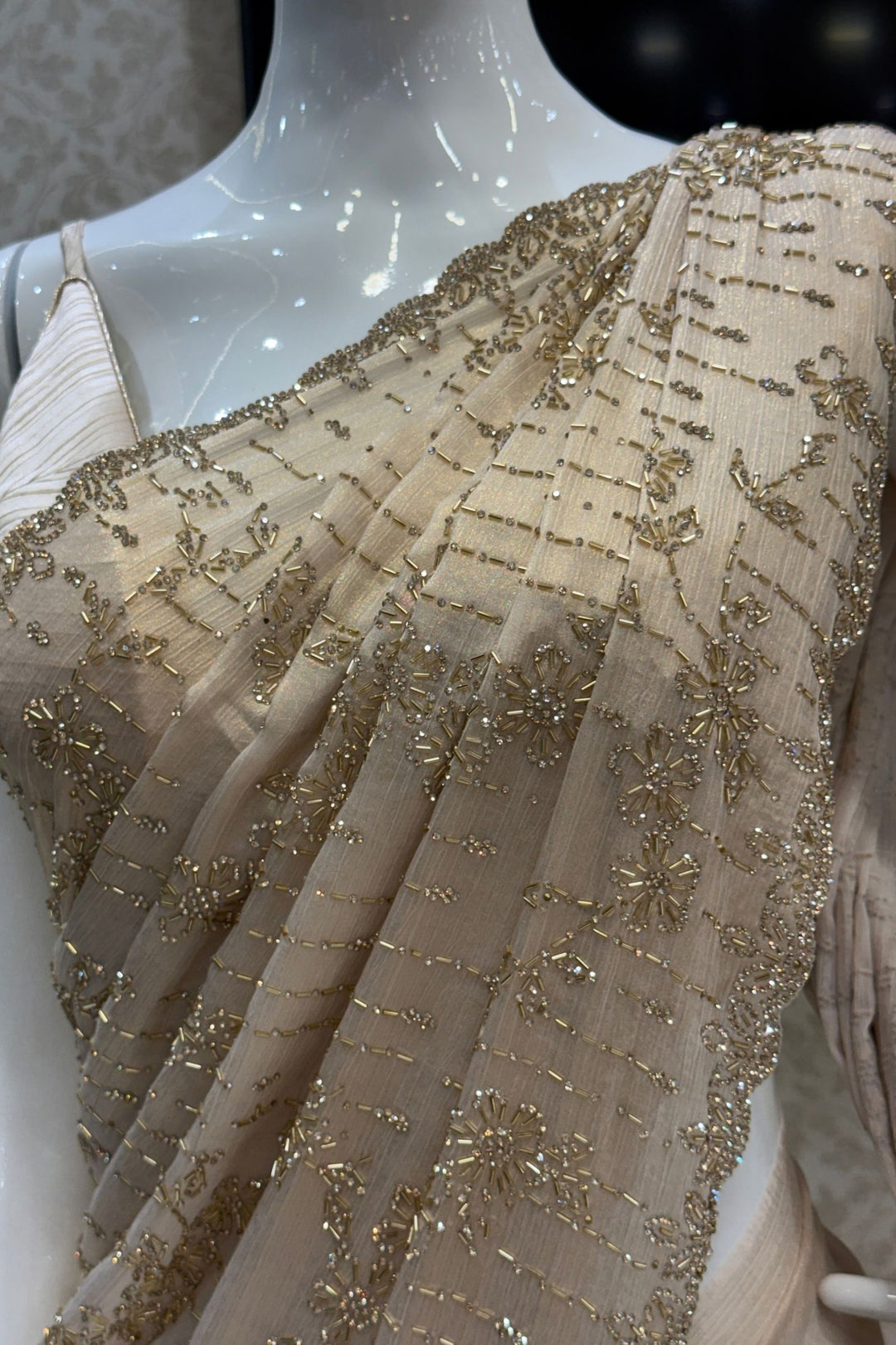 Peach Saree Featuring Stone and Beads work