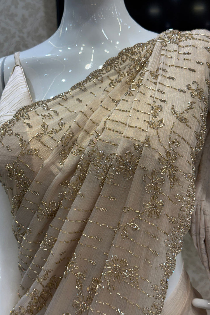 Peach Saree Featuring Stone and Beads work