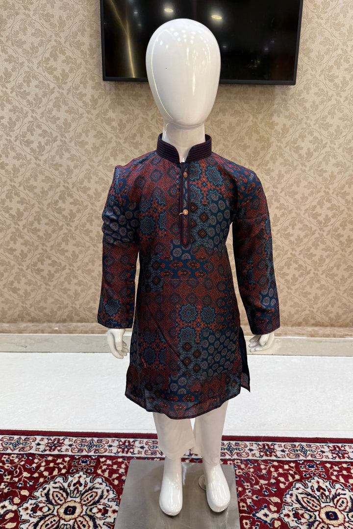 Multicolor Kalamkari Print Kurta Set for Boys